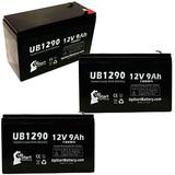 3x Pack - Compatible BELKIN F6C750-AVR Battery - Replacement UB1290 Universal Sealed Lead Acid Battery (12V 9Ah 9000mAh F1 Terminal AGM SLA) - Includes 6 F1 to F2 Terminal Adapters