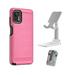 For Straight Talk Motorola Moto G Stylus (6.8â€�)/ Moto G Stylus (2021) Slim Brushed Cover Case + Portable Cell Phone Stand (Pink)