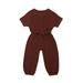 Douhoow Toddler Baby Girl Short Sleeve Romper Elastic Waist Long Jumpsuit Summer One Piece Pants