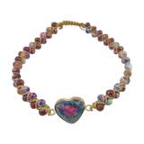 Floleo Clearance Natural Stone Beaded Leather Bracelet Heart Shaped Jasper Bracelet Handmade Boho Couple Gift