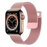 ALMNVO Magnetic Loop Stainless Steel Metal Mesh Band Compatible with Apple Watch Bands 44mm 40mm 45mm 41mm 42mm 38mm Ultra 49mm Bracelet for iWatch Apple Watch Series 8 7 4 3 5 SE 6-rose pink