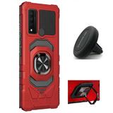 Phone Case for TCL 4X 5G/ TCL 4X 5G (Straight Talk)/ TCL 20A 5G Ring Stand Tough Hybrid Case Cover + Magnetic Car Mount Phone Holder (Red)