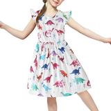 URMAGIC Toddler Girls Dress Dinosaur Print Sleeveless Sundress Summer Apparel 4-5 Years