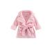 Nokpsedcb Toddler Infant Kids Girls Boys Flannel Bathrobe Solid Color Leopard Print Pocket Robe with Belt Pink 2-3 Years