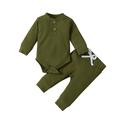 One opening Baby Solid Color Set O-neck Jumpsuit+Elastic Waist Trousers