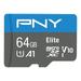 PNY 64GB Elite Class 10 U1 microSDHC Flash Memory Card for Mobile Devices - 100MB/s Class 10 U1 V10 A1 Full HD UHS-I micro SD