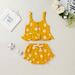 Girlâ€™s Daisy Flower Printed 2Pcs Clothes Suit Sleeveless Ruffled Hem Tank Top