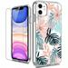 Tropical Leaves Vivid Pattern Cover with Screen for iPhone 12 Mini/ 4s/Protector for iPhone 7 8 11 11 Pro Case 11 pro Slim Fit Protective Phone Case for Apple iPhone 11 6.1 inch