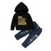 Baby Boy Clothes Baby Boy 2PCS Outfits Letter Print Long Sleeve Hooded Tops Jeans Pants Set 18-24 Months Baby Boy Hoodie Outfits Black