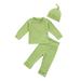 Sunisery 3Pcs Infant Baby Girls Boys Autumn Clothes Sets Pullover Long Sleeve Tops High Waist Pants Hats Fluorescent Green 18-24 Months