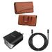 Holster and Wall Charger Bundle for Samsung Galaxy A53 5G: Executive PU Leather Magnetic Belt Pouch Case (Brown) and UL Certified 18W Dual USB Port (Type-C & USB-A) Power Adapter