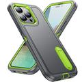 For Apple iPhone 14 Pro (6.1 ) Hybrid Ultra Protective Hybrid Armor 3 in 1 Shockproof with Kickstand Heavy Duty Rugged Case Cover fit iPhone 14 Pro - Grey / Green