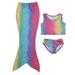 Kids Girls Mermaid Tail Bikini With Monofin Swimwear 3PCS Costumes Swimsuit Beachwear Summer Flippers Bathing Suit 4-8T