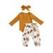 Kiapeise 3 PCS Babyâ€™s Autumn Clothes Solid-Color O-Neck Long-Sleeves Rompers Top + Floral Prints Tie-Waist Pants + Bowknot Headband for Toddler Girl 0-18 Months