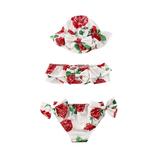 Qtinghua Newborn Infant Baby Girl Swimsuit Ruffle Crop Top Tube+Shorts Bowknot Swim Wear Bathing Suit Set with Hat Red 6-12 Months
