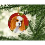 The Holiday Aisle® Cavalier Spaniel Snowflakes Holiday Christmas Hanging Figurine Ornament /Porcelain in Brown/Red | 3 H x 3 W x 0.25 D in | Wayfair