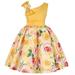 Zpanxa Baby Girls One Shoulder Dress Toddler Girls Princess Dress Little Girls Party Wedding Formal Dress Rose Print Kids Pageant Flower Girl Sleeveless Dress Yellow (10-11 Years)