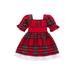 Pudcoco Baby Christmas Dress Square Neck Puff Sleeve Bowknot Plaid Dresses