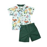 Canrulo Toddler Baby Boy Short Sleeve Button Down Shirt Shorts Set 1T 2T 3T 4T 5T Outfits Summer Clothes Green 4-5 Years