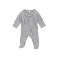 Mioliknya Baby Solid Color Romper Long Sleeve Round Neck Zip-up Footed Jumpsuit