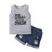 Toddler Boy Clothes 4 Years Toddler Boys Summer Short Outfit Sets 5 Years Sleeveless Letter Prints Tank Tops Elastic Denim Shorts 2PCS Set Gray