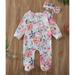 Baby Girls Spring Floral Ruffle Snap Footie Pajamas with Headband