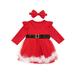Sunisery Kids Baby Girls Christmas Dress Long Sleeve Midi Tulle Dress with Bow-knot Headband Clothes Set Red 6-12 Months