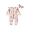 Baby Girlâ€™s Floral Single-breasted Long Sleeve Jumpsuit with Headband