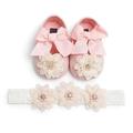 Infant Baby Girl Shoes Baby Mary Jane Flats Princess Wedding Dress Shoes Crib Shoe with Headband