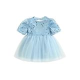 Bagilaanoe Toddler Baby Girl Party Dress Sequined Short Sleeve A-line Princess Dresses 12M 18M 24M 3T 4T 5T Kids Casual Swing Sundress