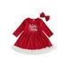 Canrulo Toddler Baby Girls Christmas Dress Velvet Long Sleeve Santa Dresses with Headband Kids Fall Winter Outfits Red 4-5 Years