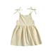 Toddler Kids Casual Beach Dress Solid Color Tie Up Spaghetti Straps Loose A-line Dresses With Pockets Babe Girls Summer Clothing