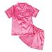 Lovebay Kids Toddler Baby Girl Boy Satin Pajamas Set Short Sleeve Pajama Top+Shorts Bottoms Sleepwear Outfits 4-12 Years