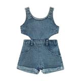 SAYOO Summer Romper Baby Girls Cutout Hollow High Waist Square Neck Sleeveless Jumpsuits Playsuits Fashion Streetwear for Kids 6M-4Y