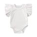 Mioliknya Baby Ribbed Romper Solid-Color O-Neck Fly Ruffle Sleeves Summer Jumpsuit Unisex