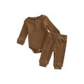 Binwwede Baby Girls Pants Set Ribbed Long Sleeve Crew Neck Romper with Elastic Waist Pants for Toddlers