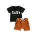 jaweiw Baby Boys Girls 2Pcs Summer Outfits Set Short Sleeve Letter Print T-Shirts + Knot Front Shorts