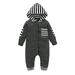 Kucnuzki Baby Boy Winter Clothes 0 Months Baby Boys Casual Bodysuits 3 Months Baby Boys Long Sleeve Stripe Prints Hooded Button Bodysuits Gray