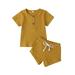 Hirigin Baby Girls Boys Ribbed Knitted Short Sleeve Tops Drawstring Shorts Bottoms