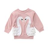 Qtinghua Toddler Baby Girls Swan Printed Cotton Long Sleeve Lace T Shirt Sweatshirts Tops Kids Autumn Blouse White 4-5 Years