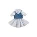 Dewadbow Baby Short Sleeve Dress Denim Vest Simple Adjustable Bandage