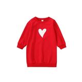 Herdignity Toddler Girls Heart Print Dress Valentine s Day Casual Long Sleeve Round Collar One-piece Dress