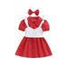 Huakaishijie 1-6T Girls Polka Dot 3-Piece Puff Sleeve Shirt Dress+ Vest Outfit Set