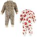 Hudson Baby Infant Girl Plush Jumpsuits Red Rose Leopard 18-24 Months