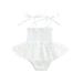 Canrulo Newborn Infant Baby Girls Sweet Romper Dress Sleeveless Lace Up Lace Flower Jumpsuit Clothes White 18-24 Months