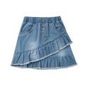Fashion Toddler Kids Girls Blue Ruffled Button Denim Mini Skirt Short Jean Skirt Casual 1-6Y