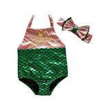 2 Style Baby Girl Mermaid Sequins Swimsuit Bow Romper Headband Bikini Swimming Suit
