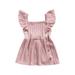 Genuiskids Toddler Baby Girl Knit Ribbed Dress Clothes Kids Cute Ruffle Button Pleated Overall Dresses Skirt Outfits