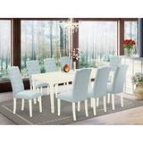 Winston Porter Cuaron 9 Piece Extendable Solid Wood Dining Set Wood/Upholstered in White | Wayfair CDDF60CC43BE4F928AE8AA00AB1C1413