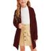 IZhansean Toddler Kids Baby Girl Casual Long Sleeve Open Front Cardigan Sweater Coat Solid Fall Winter Clothes Wine Red 4-5 Years